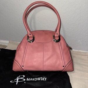 b. makowsky Rose Pink Leather Dome Satchel